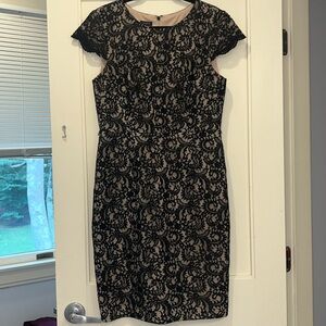 Talbots Size 10 Black Lace Short Sleeeve Dress Fully Lined